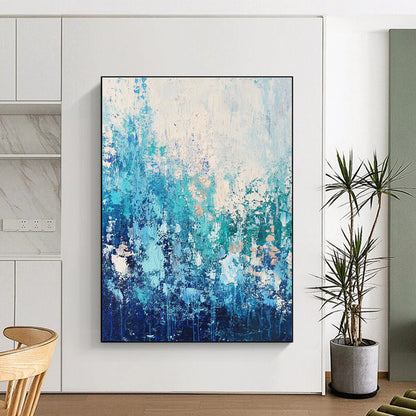 Blue Textured Abstract Landscape for Coastal Home Bedroom & Relaxing Spa Retreat STSC452
