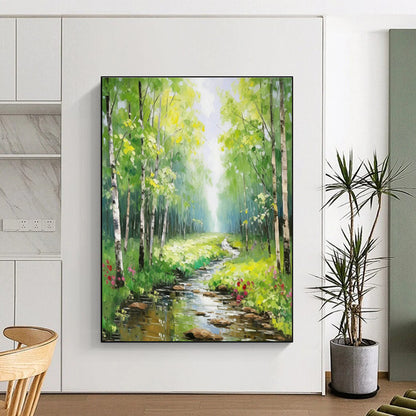 Forest Stream Landscape Art for Cottage Living Room & Eco - Friendly Café DLZ1273