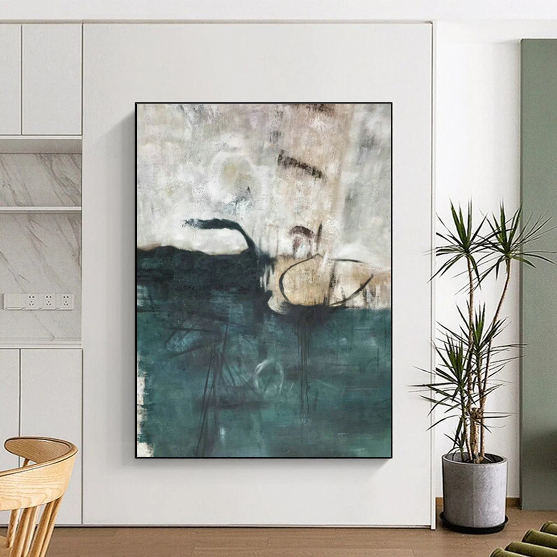 Dark Green - Grey - White Abstract Art for Living Room & Bedroom DLZ0503