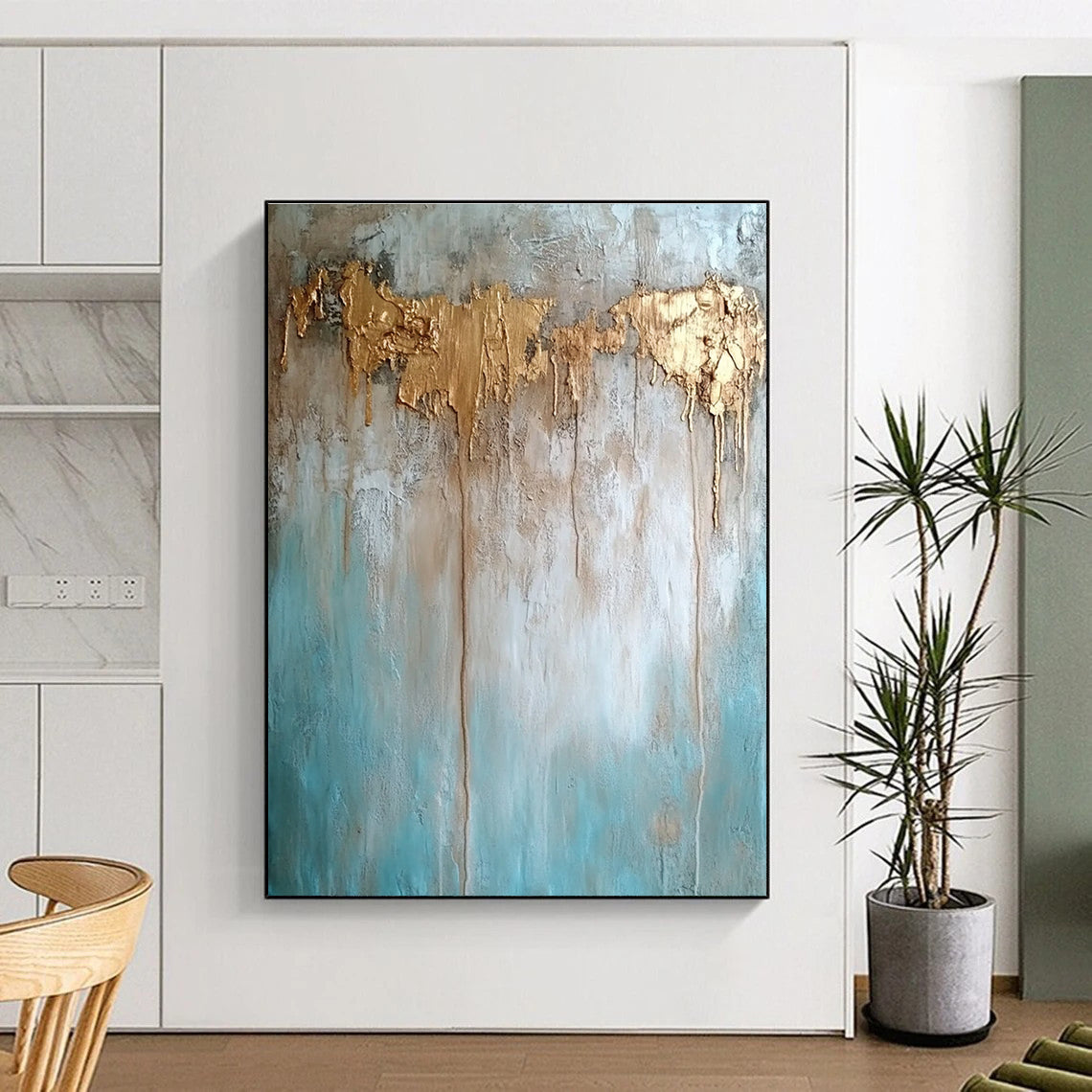 Gold - Drip Textured Art for Luxury Retail Store & High - End Home Dining Room STSC136