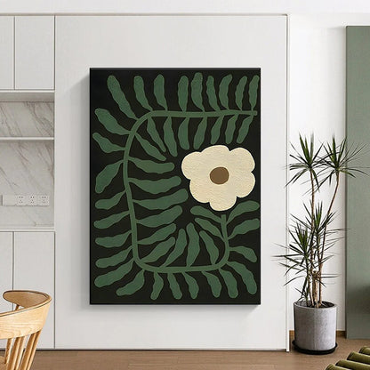Black - Based Green Flower Abstract Art for Bohemian Home & Garden - Themed Restaurant DLZ1122