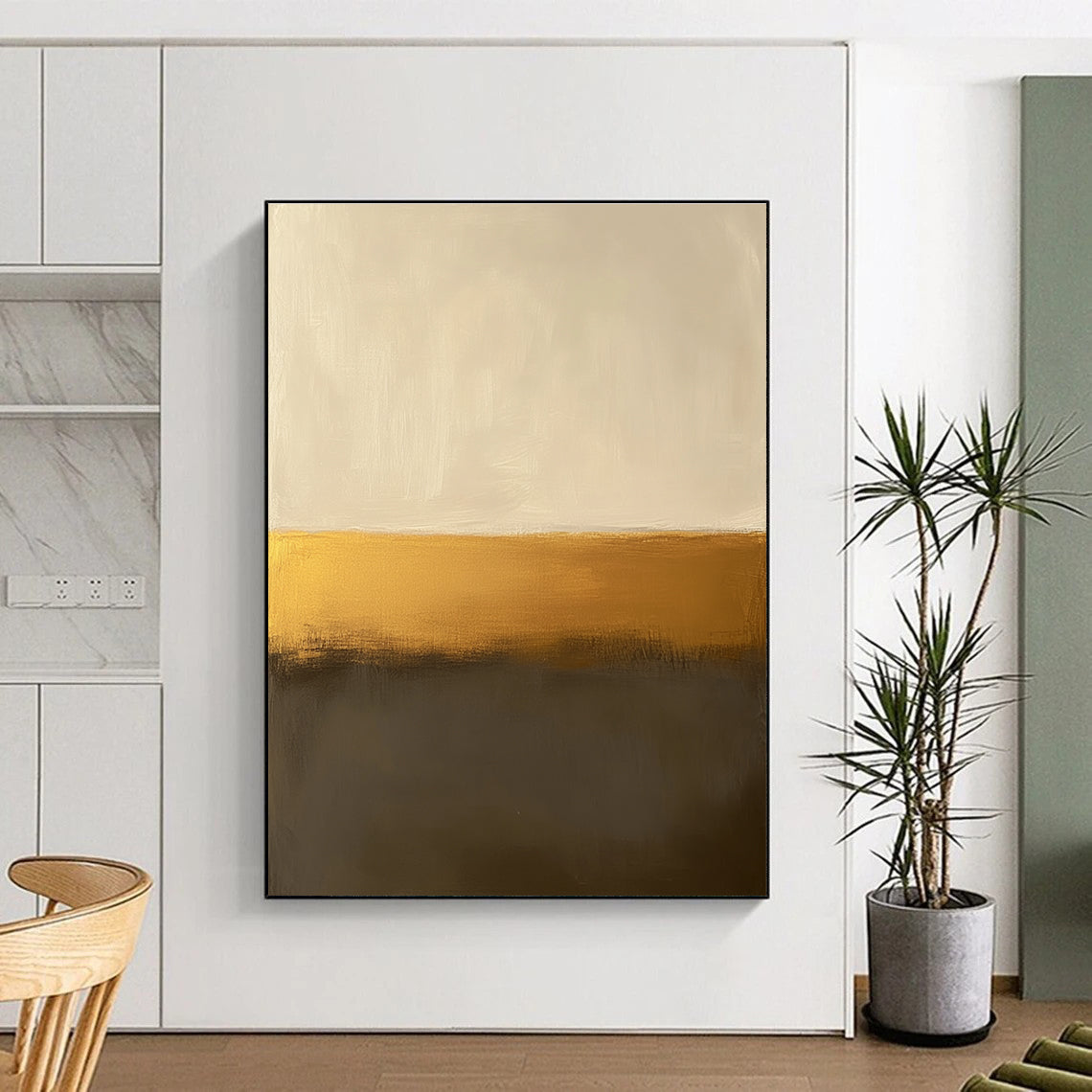 Minimalist Gold & Neutral Divide Art for Modern Office & Sophisticated Dining STSC112