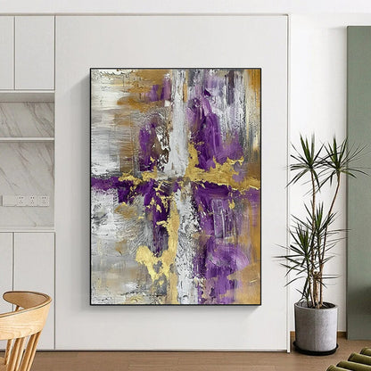 Purple - Gold - Gray Abstract Art for Royal - Themed Event Venue & Upscale Home Dining Room DLZ1729