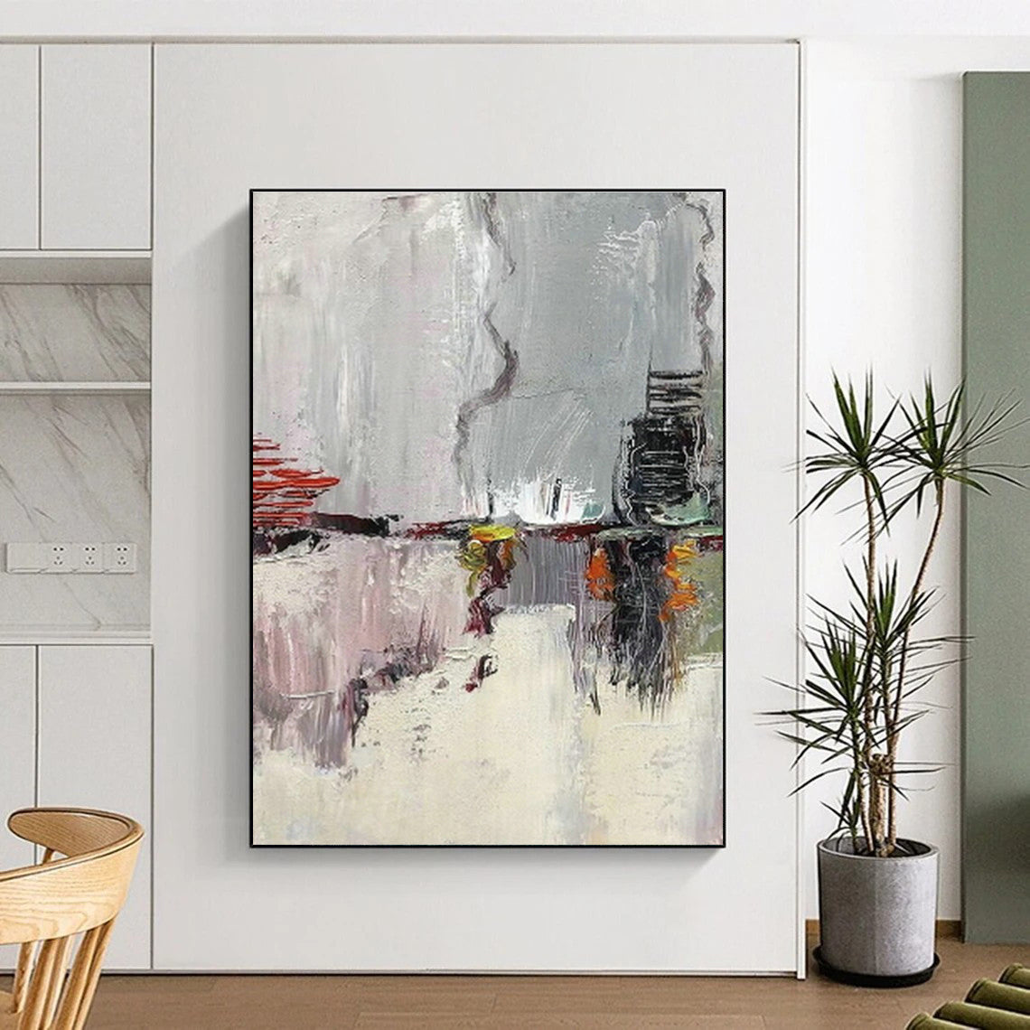 Gray Abstract Cityscape Art for Loft Apartment & Urban Café DLZ0610