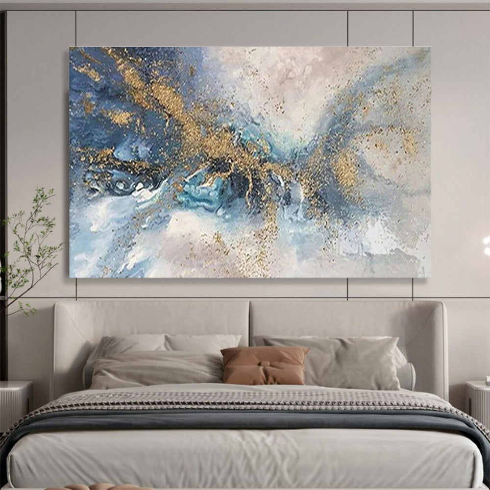 Blue - Gold Splash Abstract Art for Luxury Hotel Lobby Feature Walls DLZ3264