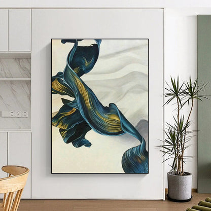 Blue - Gold Ribbon Art for Living Room & Bedroom DLZ0479