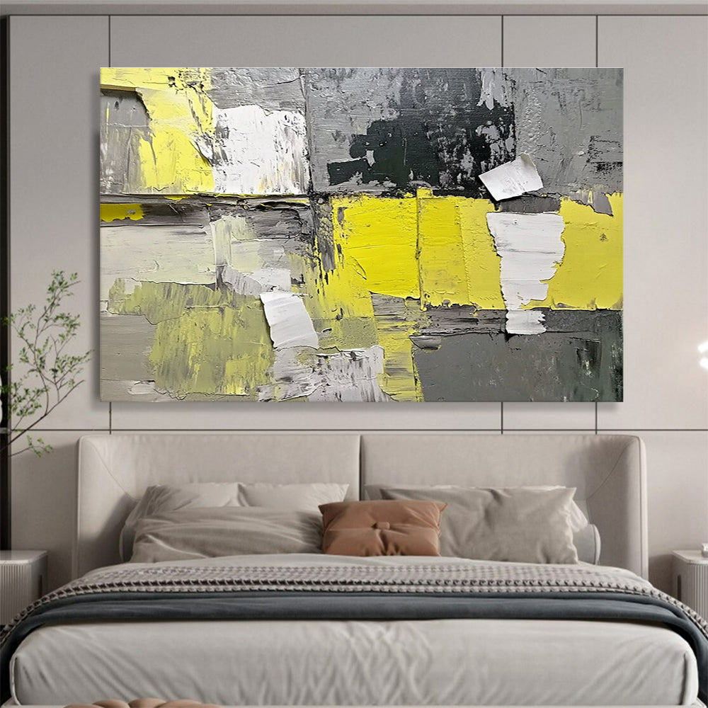 Yellow - Gray Collage Abstract Art for Industrial - Style Café & Modern Art Studio SC240