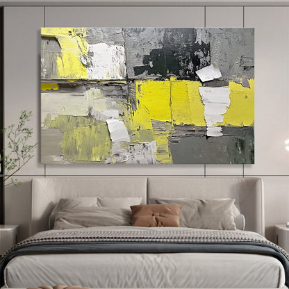 Yellow - Gray Collage Abstract Art for Industrial - Style Café & Modern Art Studio SC240
