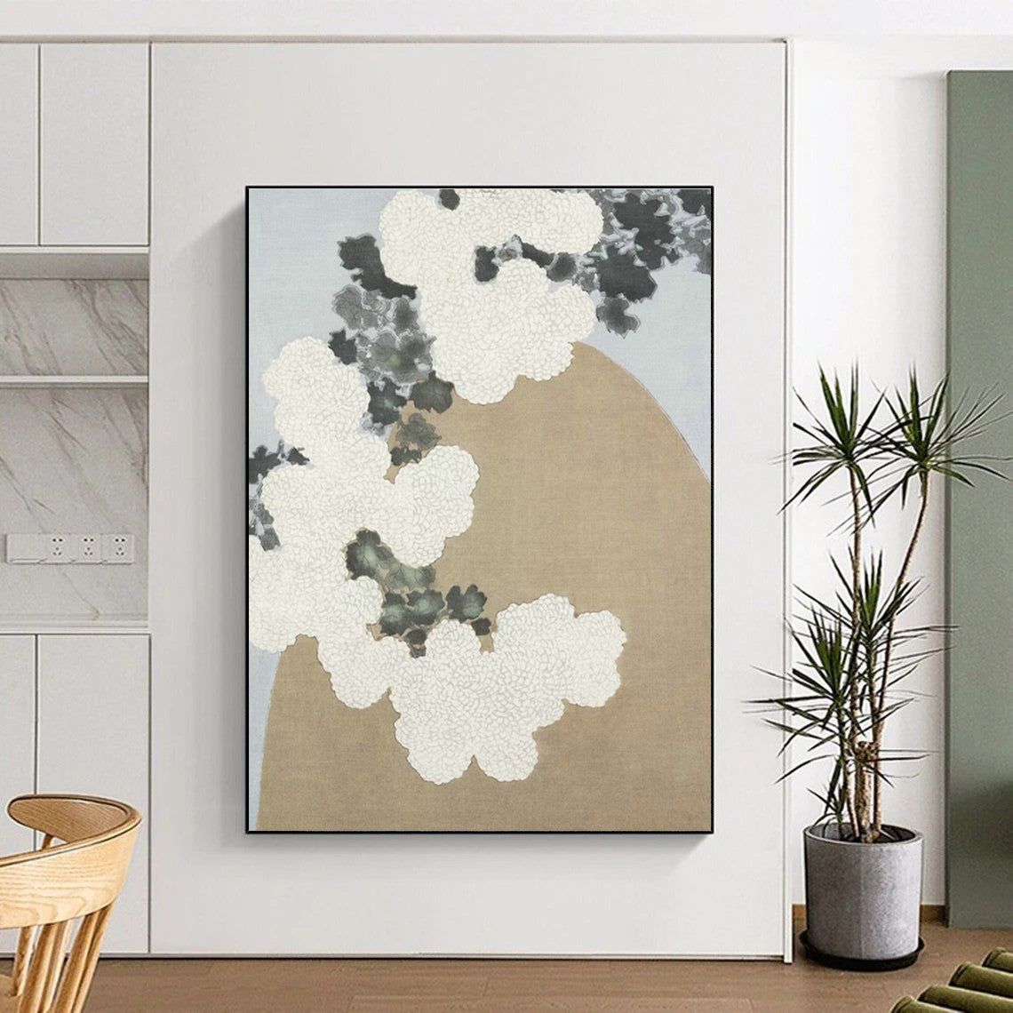 Oriental - Style White Chrysanthemum Art for Japanese Tea House & Minimalist Home Corridor DLZ1630