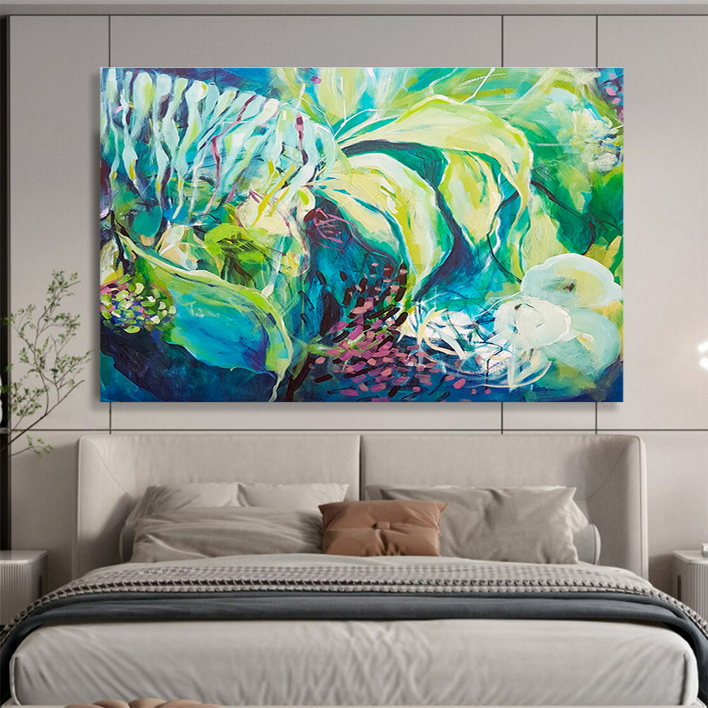 Blue - Green Plant Abstract Art for Nature - Themed Bathrooms DLZ2439