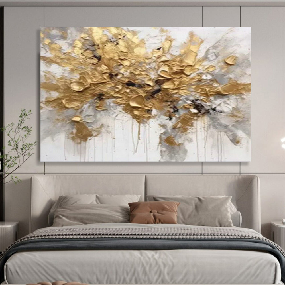 Dramatic Gold Abstract Floral Art for Bold Contemporary Lounge DLZ3062