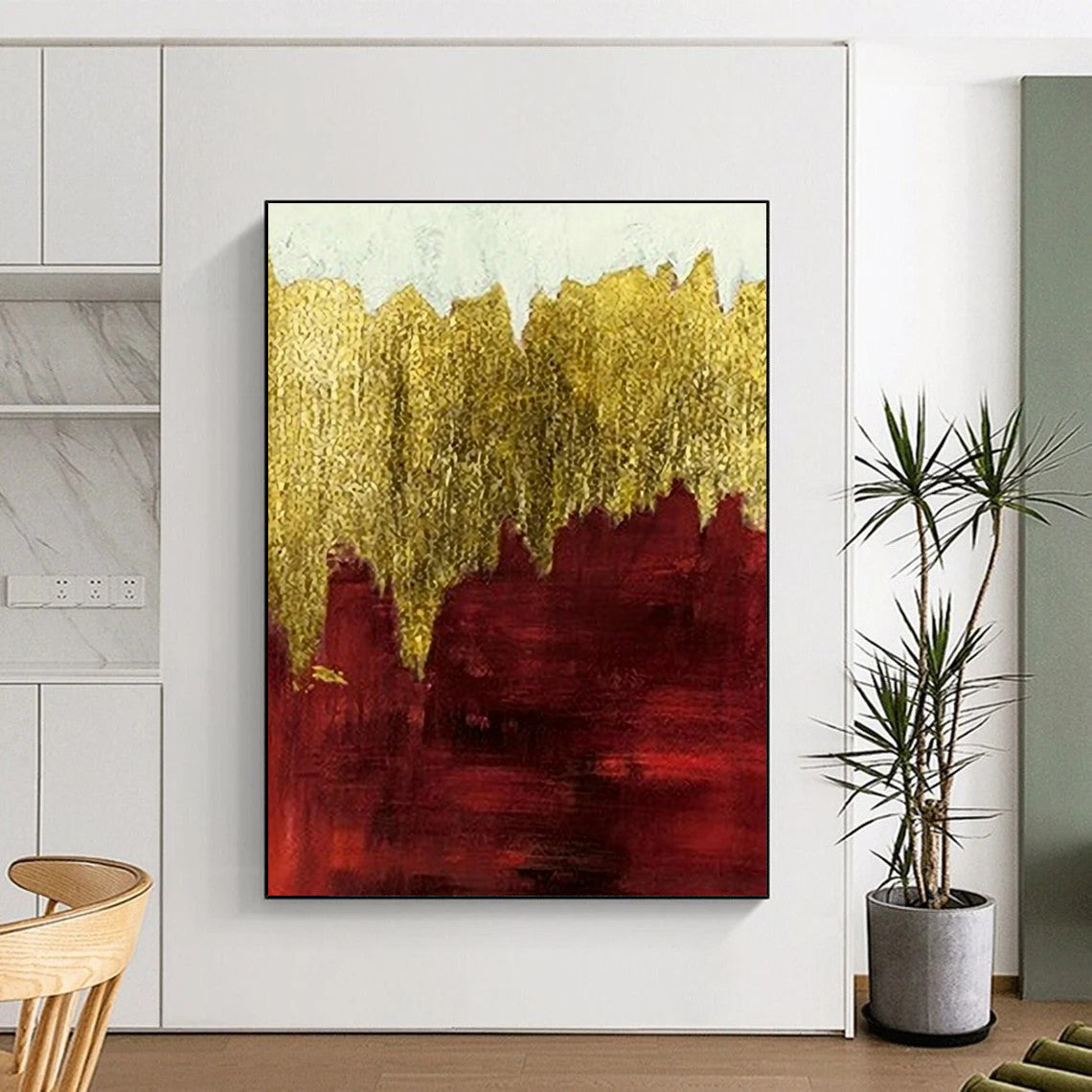 Red - Gold Layered Abstract Art for Traditional Library & Dramatic Dining Room DLZ1346