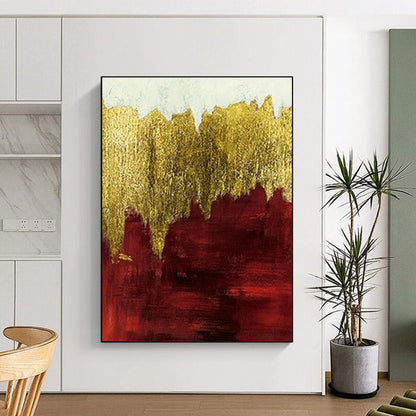 Red - Gold Layered Abstract Art for Traditional Library & Dramatic Dining Room DLZ1346