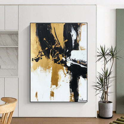 Black, Gold, and White Abstract Art for Luxury Home Dining Room & High - End Art Gallery STSC1066