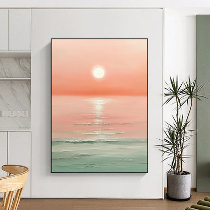 Pink Sunset Sea  Art for Romantic Beach House & Serene Home Bedroom STSC1424