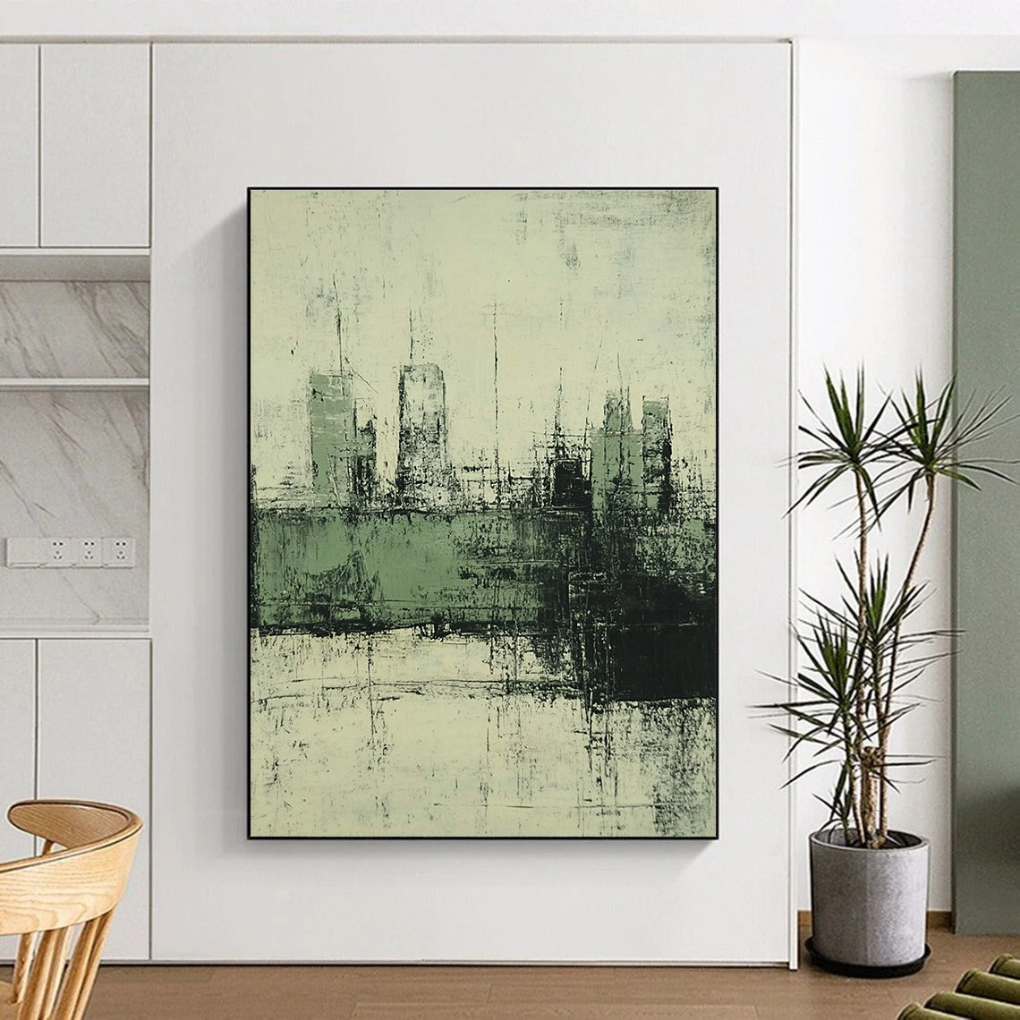 Grey and Green Cityscape for Industrial - Chic Loft & Thought - Provoking Art Studio STSC339