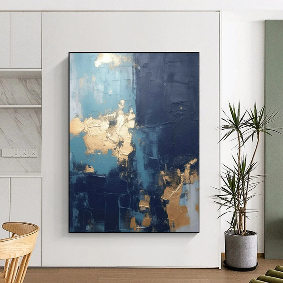 Blue - Gold Abstract Art for Luxury Hotel Suite & High - End Home Library DLZ1722