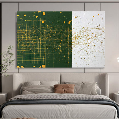 Golden Web on Green & White Art for Modern Art Gallery & Luxury Office Lobby SC471