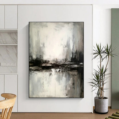 Black - White - Gray Reflection Abstract Art for Minimalist Home & Art Gallery Lounge DLZ1815