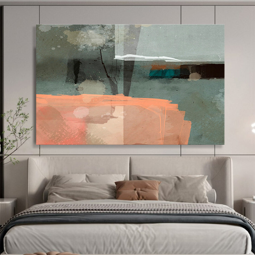 Gray - Orange Patchwork Abstract Art for Modern Hallways DLZ2459