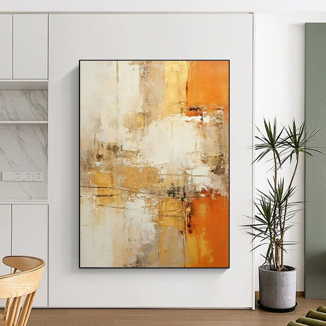 Gold - Orange - White Abstract Art for Luxury Hotel Lobby & Upscale Home Living Room DLZ1699