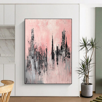 Pink and Grey Cityscape 1 for Chic Urban Apartment & Feminine - Themed Café STSC331