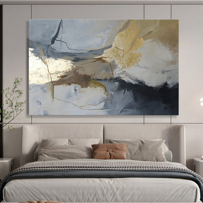 Gold - Gray Line Abstract Art for Polished Study DLZ2903