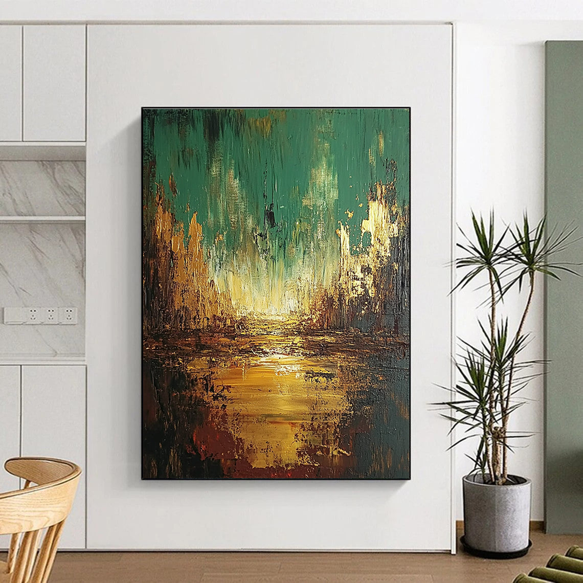 Green and Gold Abstract Landscape for Nature - Inspired Bedroom & Luxury Lounge STSC583