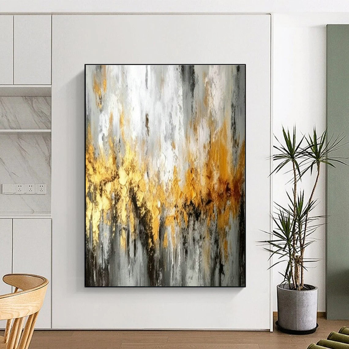 Gold - Gray Abstract Art for High - End Boutique & Art Deco Home DLZ1816