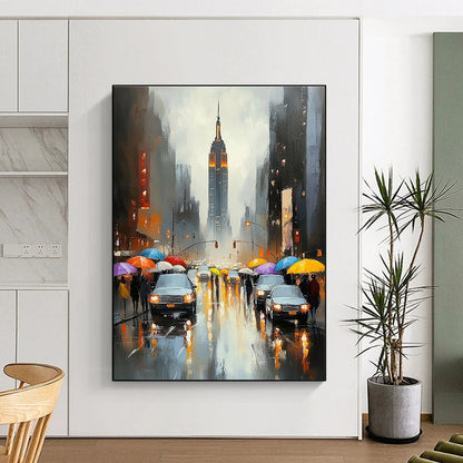 Rainy City Street Scene Art for Urban - Inspired Café & Travel Lover’s Home Office STSC1362