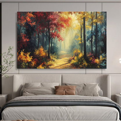 Autumn Forest Path Art for Cozy Mountain Lodge Fireplace Sides DLZ3205