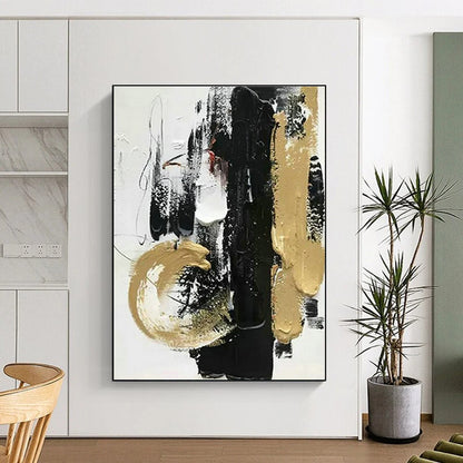 Black - Gold Abstract Brushstroke Art for Living Room & Office DLZ0434