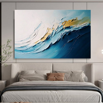 Textured Blue Waves Art for Coastal Spa & Beach House Living Room SC368