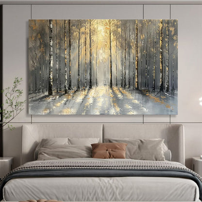 Golden Forest Path Art for Luxury Mountain Chalet Living Areas DLZ3186