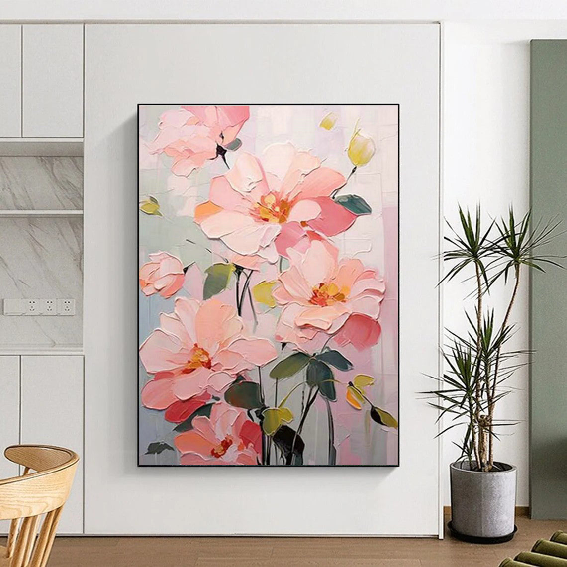 Pink Floral Painting for Bedroom & Entryway DLZ0353
