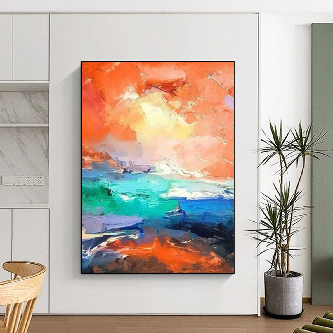 Orange - Blue Clash Abstract Art for Modern Beachfront Villa & Creative Surf Shop DLZ0922