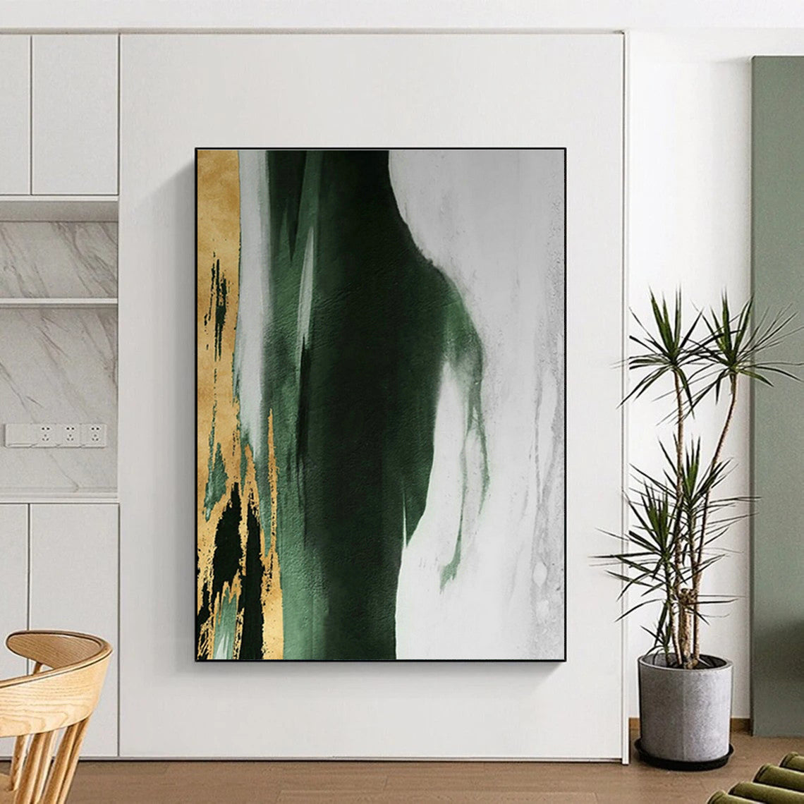 Gold & Green Fusion Abstract Art for Modern Living Room & Boutique Hotel Lounge DLZ1211
