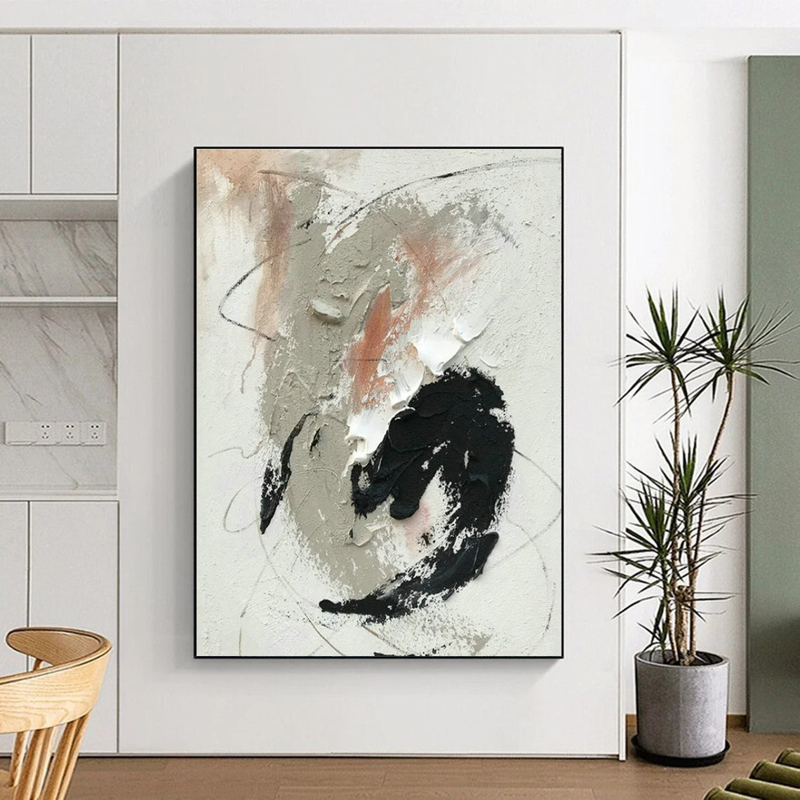 Gray - Pink - Black Abstract Art for Bohemian Café & Feminine Home Office DLZ1691
