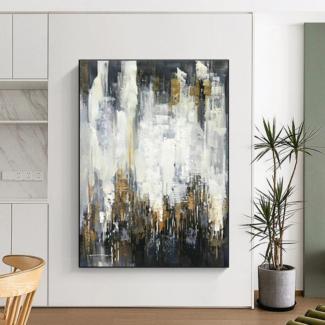 Gold - Grey - White Abstract Art for Living Room & Office DLZ0477
