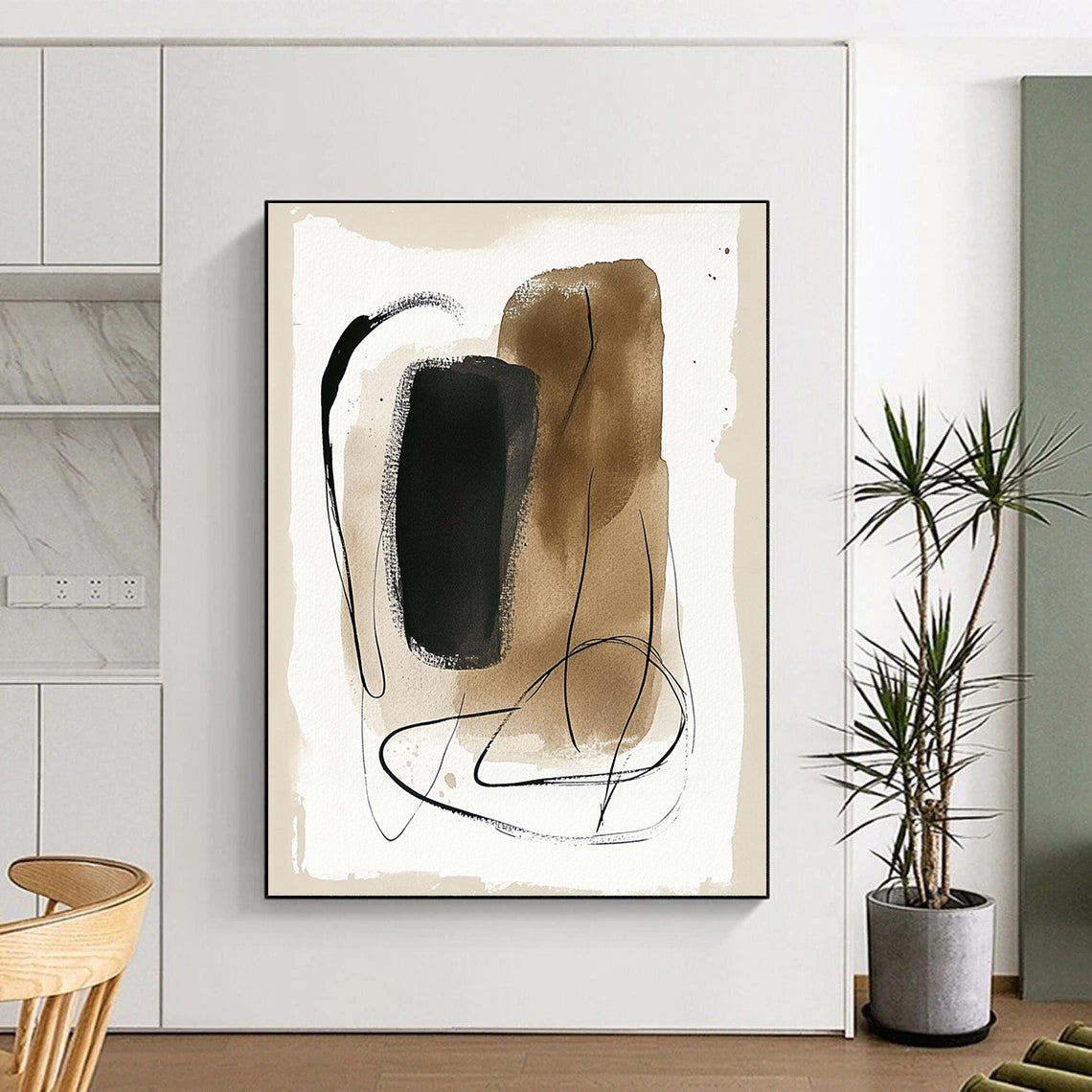 Earthy Ink Shapes Organic Abstract Art for Scandinavian - Style Living Room & Creative Home Studio STSC1463
