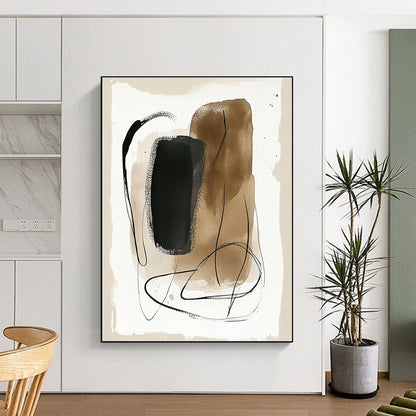 Earthy Ink Shapes Organic Abstract Art for Scandinavian - Style Living Room & Creative Home Studio STSC1463