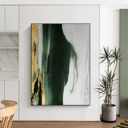 Gold - Accent Dark Green Ink Abstract Art for Luxury Hotel Room & High - End Sushi Bar DLZ1241