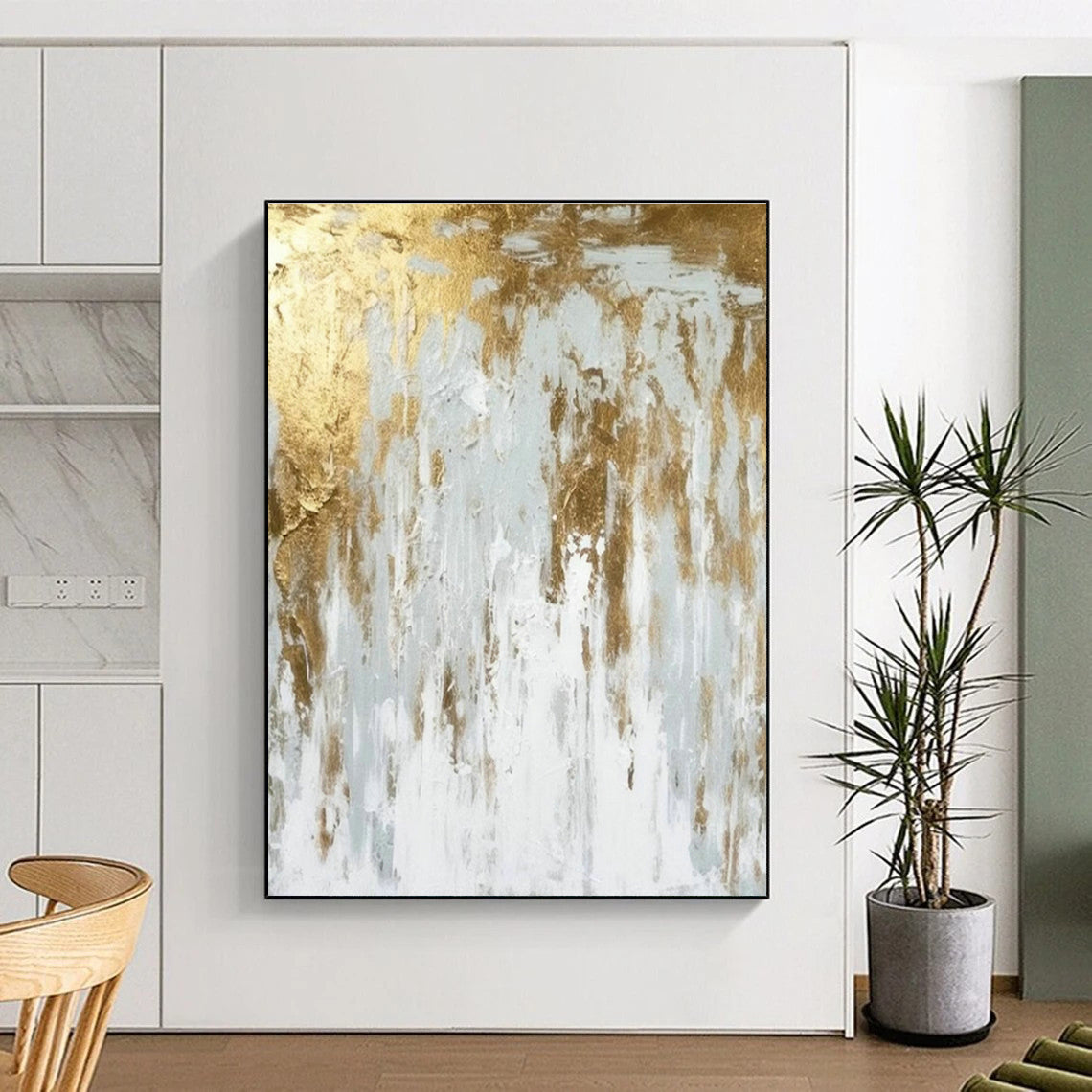 Gold - White Abstract Art for Luxury Hotel Lobby & Upscale Home Office DLZ1934