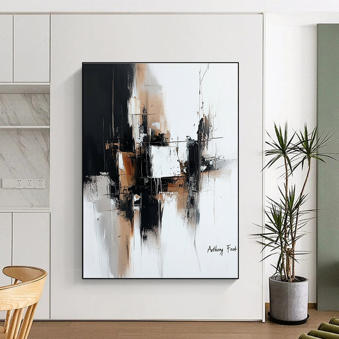 Black, White, and Brown Abstract Composition Art for Minimalist Bedroom & Art - Loving Entrepreneur’s Office STSC1356