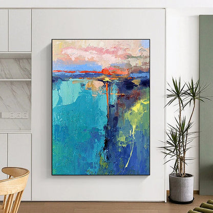 Colorful Abstract Landscape Art for Beach House Lounge & Artistic Community Center DLZ1597