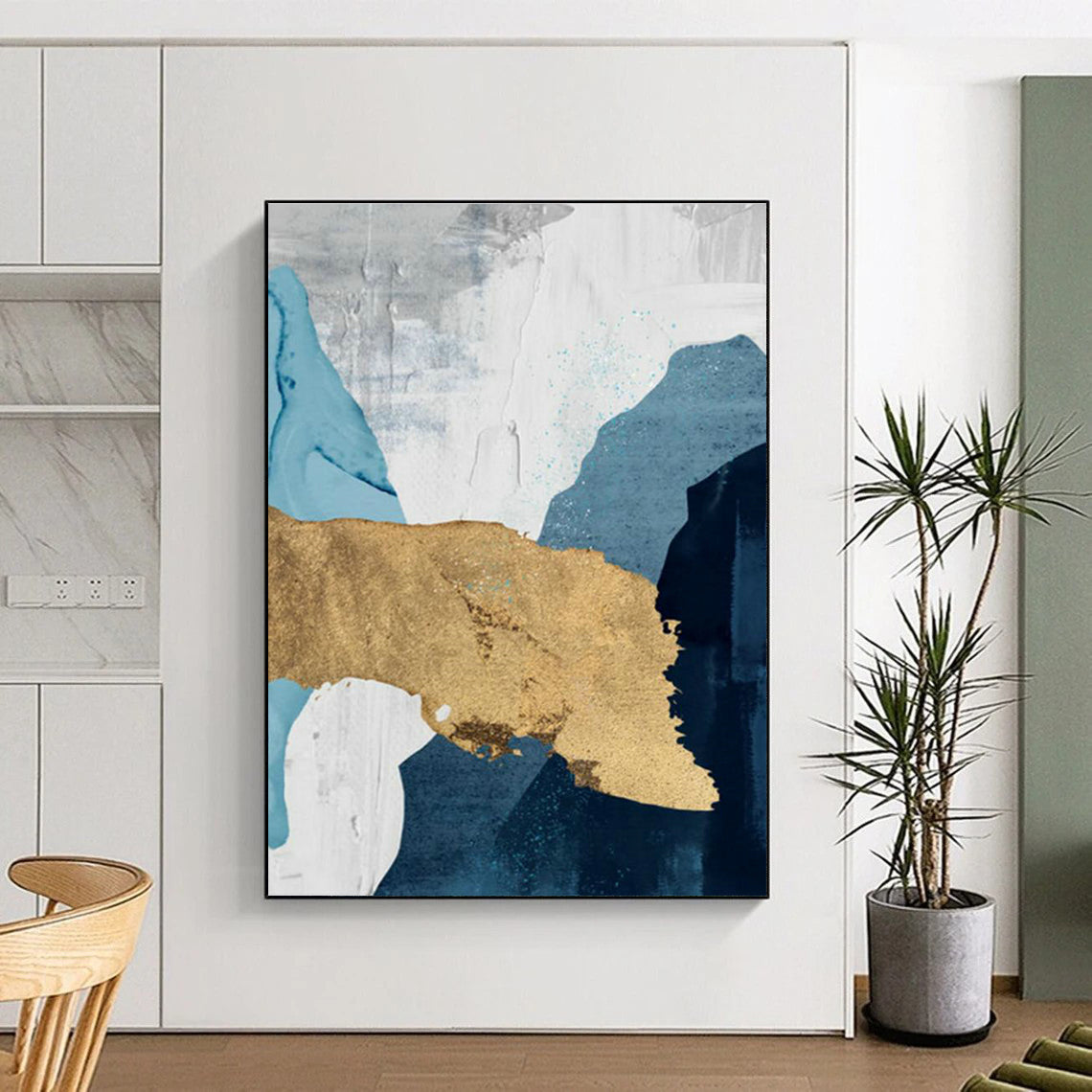 Blue, Gray, and Gold Abstract Art for Nautical - Inspired Home & Luxury Art Gallery DLZ2227