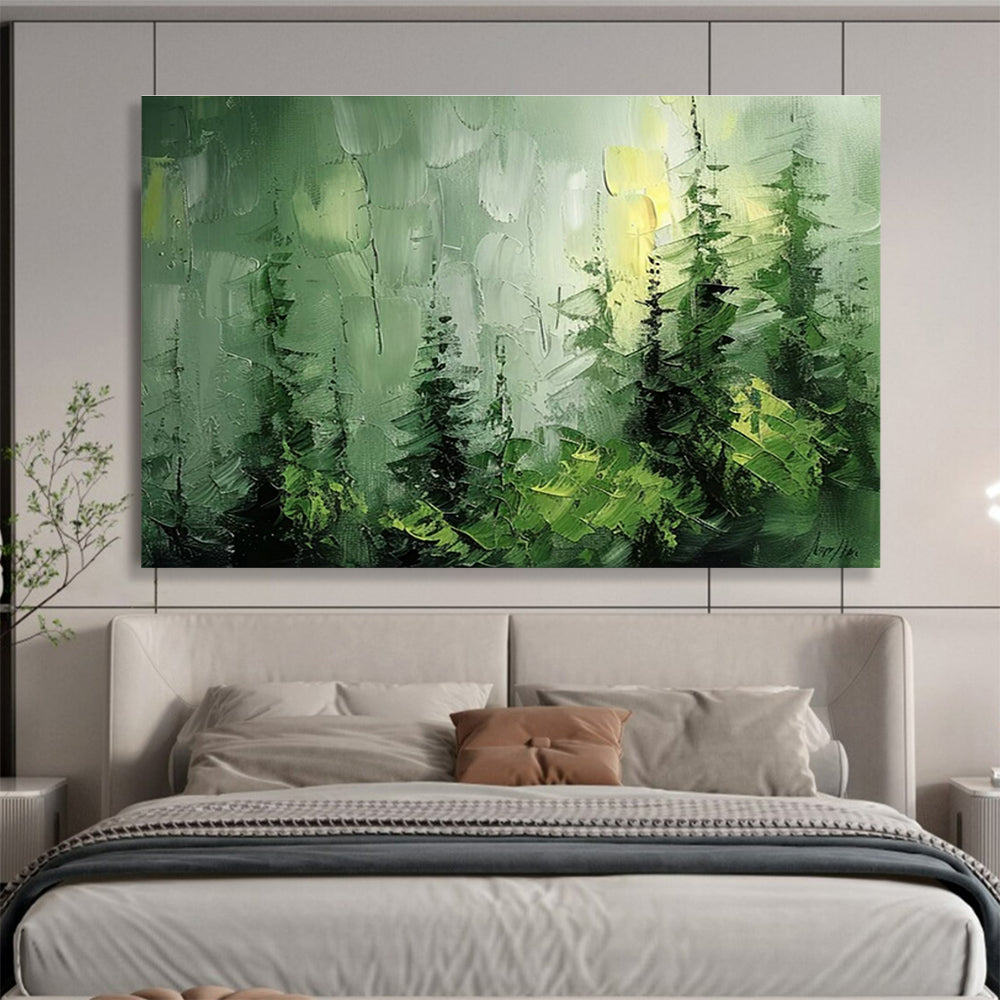 Green Forest Palette Knife Art for Nature - Lover’s Cabin Bathroom Retreats DLZ3214