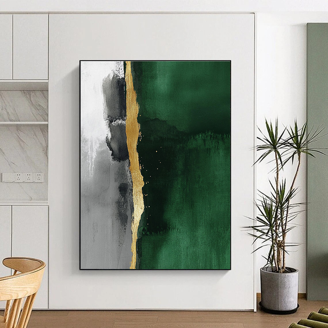 Green - Gold Abstract Divide Art for Eco - Friendly Boutique & Modern Art Café STSC129