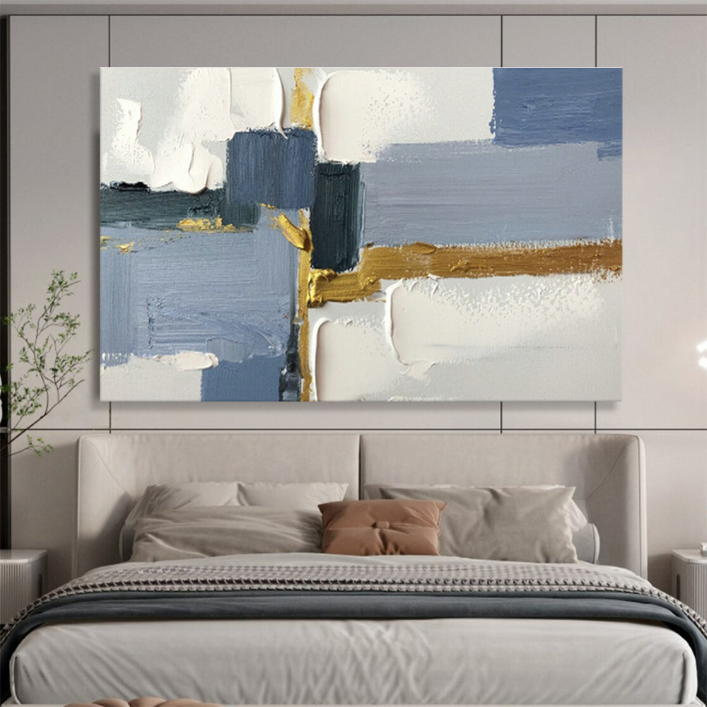 Blue - Gold Geometric Abstract Art for Bedroom Stylish Retreat DLZ2695