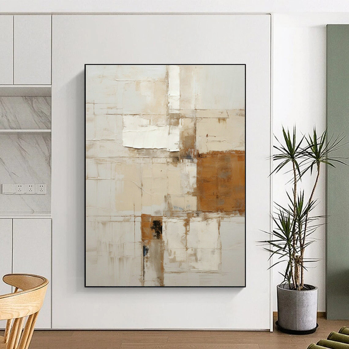 Beige - Brown Collage Abstract Art for Rustic Dining Room & Art - Filled Boutique DLZ1324
